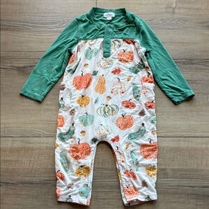 Angel Dear Green Baby Romper with Pumpkin Accent